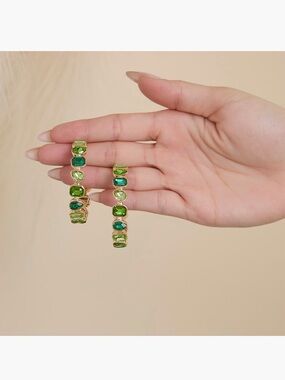 Jessica Simpson Gold-Tone Green Crystal Hoop Earrings - Women Jewelry